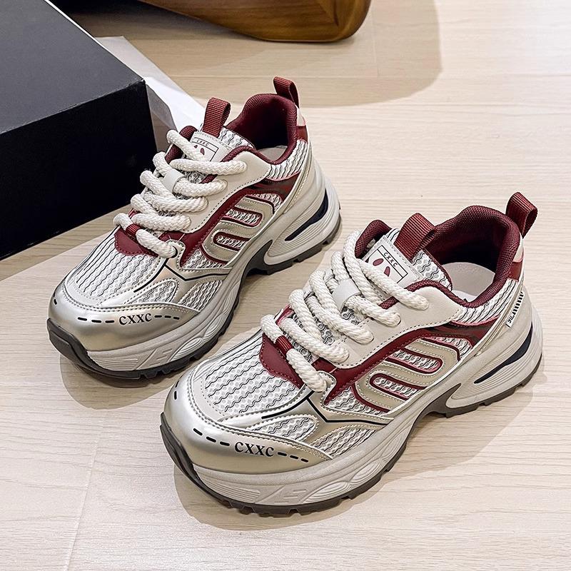 European Station Thick-soled Heightening Dad Shoes Women's Ins Tide Explosion Versatile Super Fire Fashion Casual Shoes Genuine Leather Sports Shoes