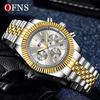 OFNS Men's Chronograph Quartz Watch: Luminous, Six-Hand, Calendar, Waterproof Business Strap