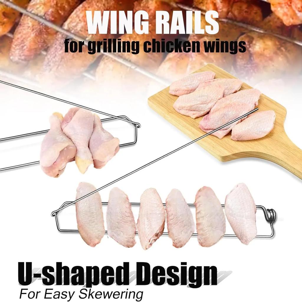 2/4Pcs Clamping Wing Rails for Grilling Chicken Wings, Flat Chicken Wing Fork, BBQ Grilling Tools Set