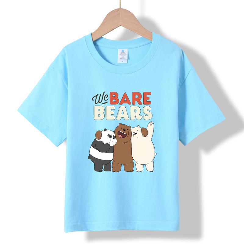 XH71 MINISO 2026 Summer New We Bare Bears Printed Cotton Round Neck T-shirt for Children Aged 1-16, Boys and Girls