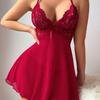 European and American erotic underwear women's sexy lace perspective nightdress mesh suspender thong free-to-take set