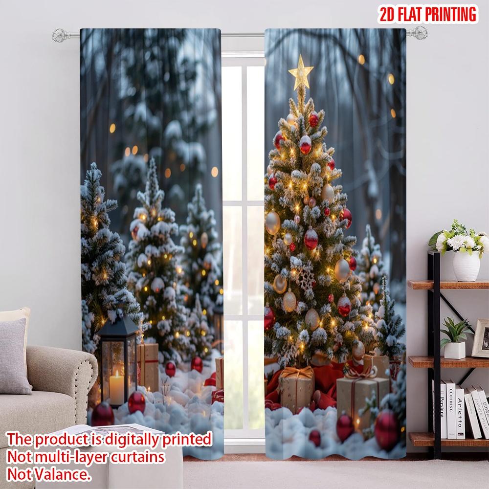 

Set Of 2 Flat Printing Merry Christmas Popular Drapes Snowy Durable Polyester Fabric Without Electricity Versatile Curtain Made W100*H70(CM)-Grommet top&2PCS