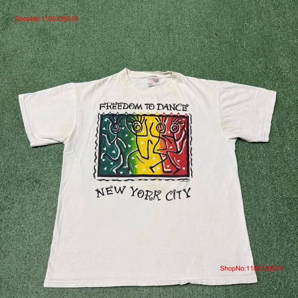 Vintage 90s Freedom To Dance New York City T Shirt Size Large Art Reggae MARKED Vintage Washed Comfortable Designer Clothes