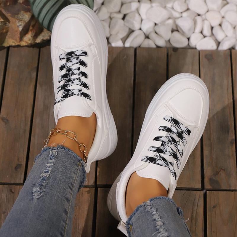 Fashion All Match Patchwork Lace Up Sneakers Women Faux Pu Leather Sports Shoes Woman Spring Autumn Non Slip Low Top Flats Shoes Mujer