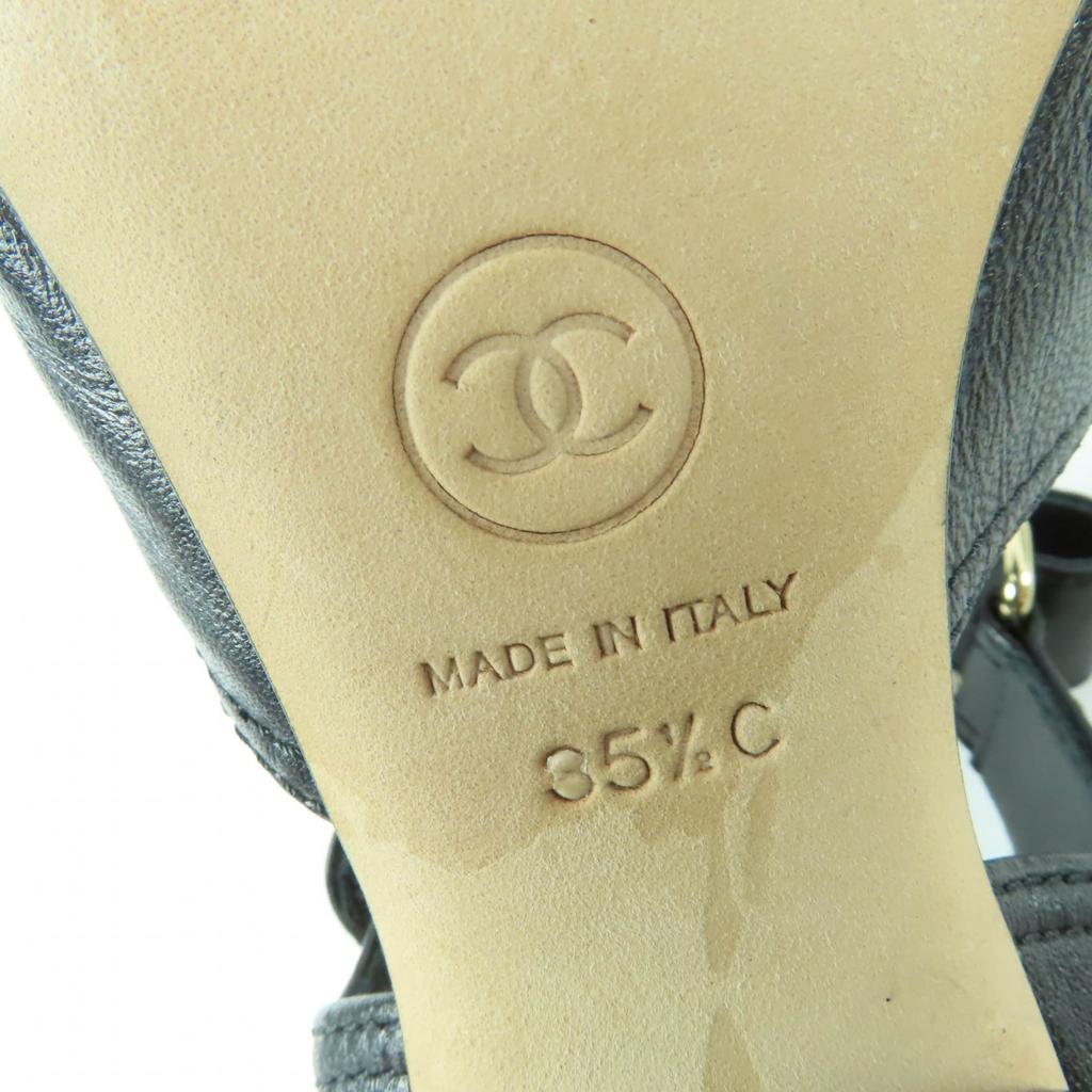 Great CHANEL Sandals COCO Mark Turnlock Sandals In Leather Black 35.5 G37387 Used