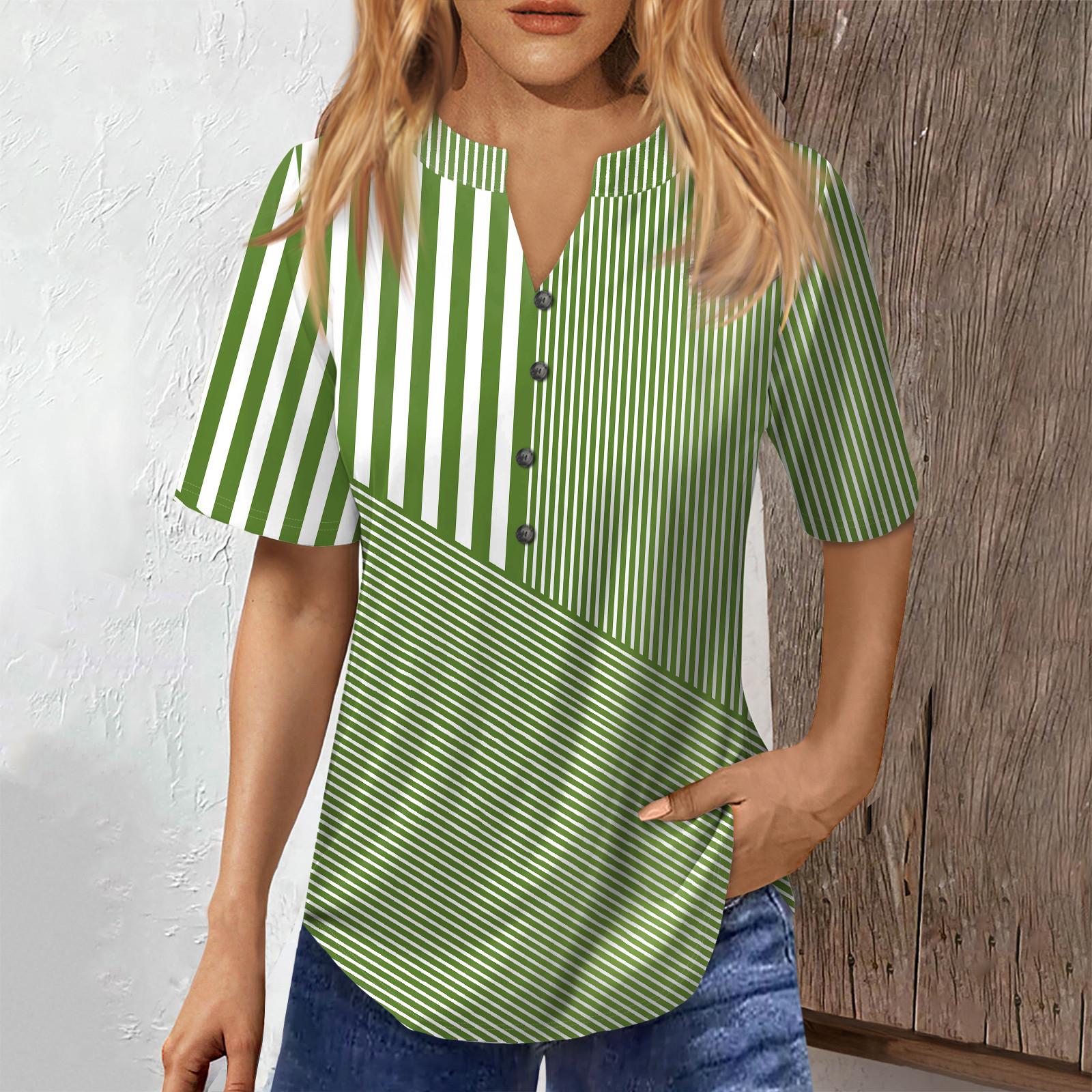 

Модний жіночий вільний літній повсякденний нарядний топ з V-подібним вирізом і ґудзиками з короткими рукавами XXXL