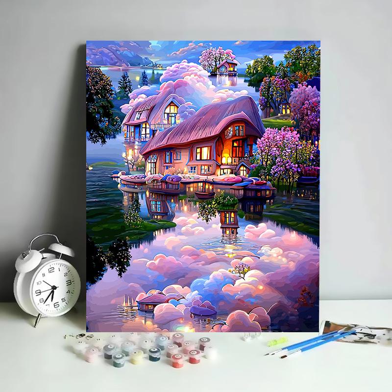 DIY Digital Oil Painting Kit Hand Paint By Numbers Acrylic Landscape Wall Art Birthday Gift