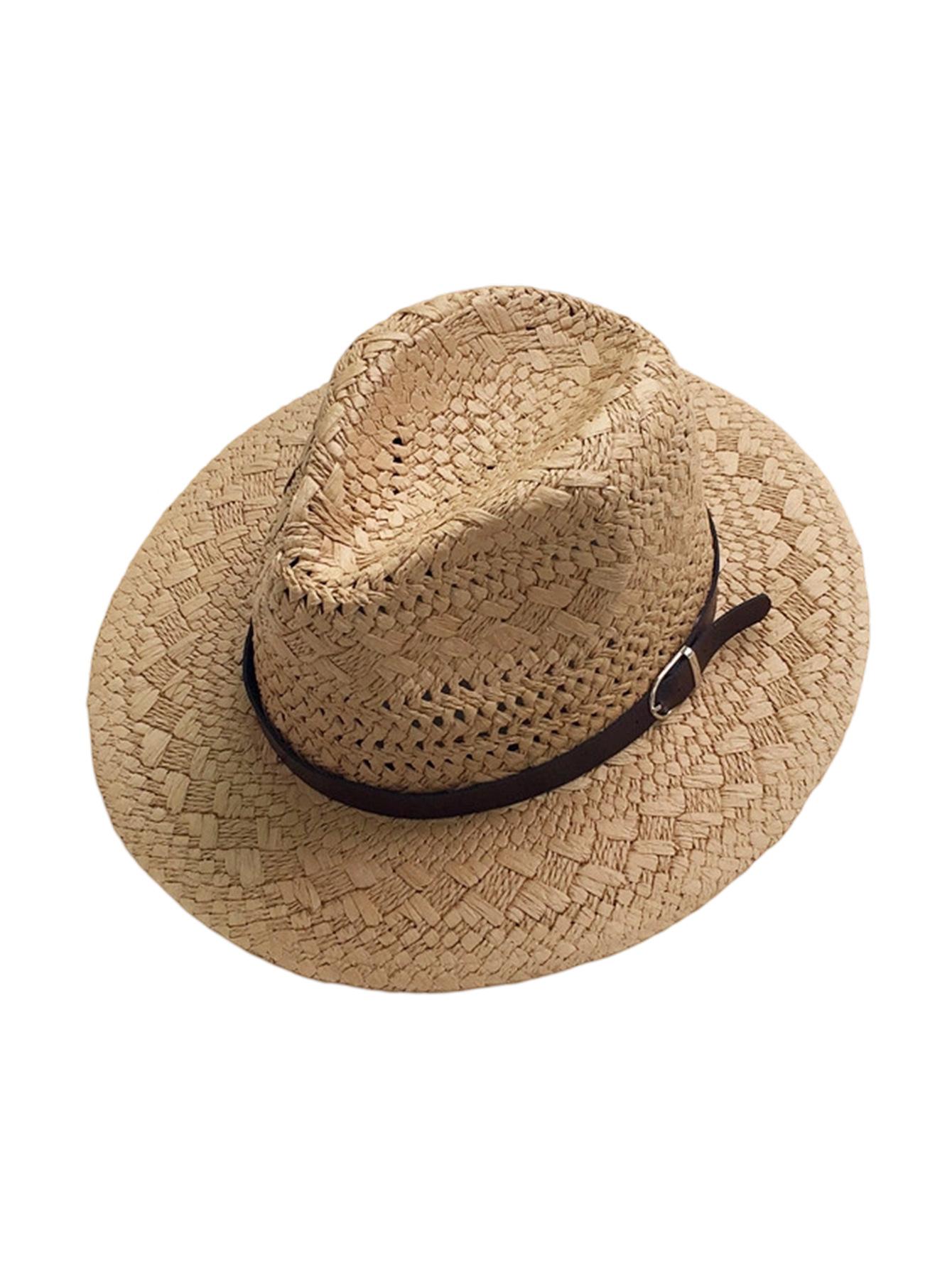 

Summer hat women s sun protection sun hat belt buckle top hat versatile beach woven straw hat outdoor travel sun hat One Size