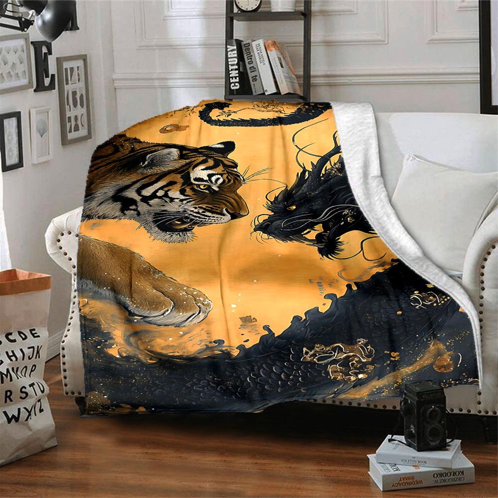1pc Tiger Dragon Artwork Blanket - Perfect Gift for Birthdays, Christmas & Halloween- Soft, Warm & Versatile Yy250909134