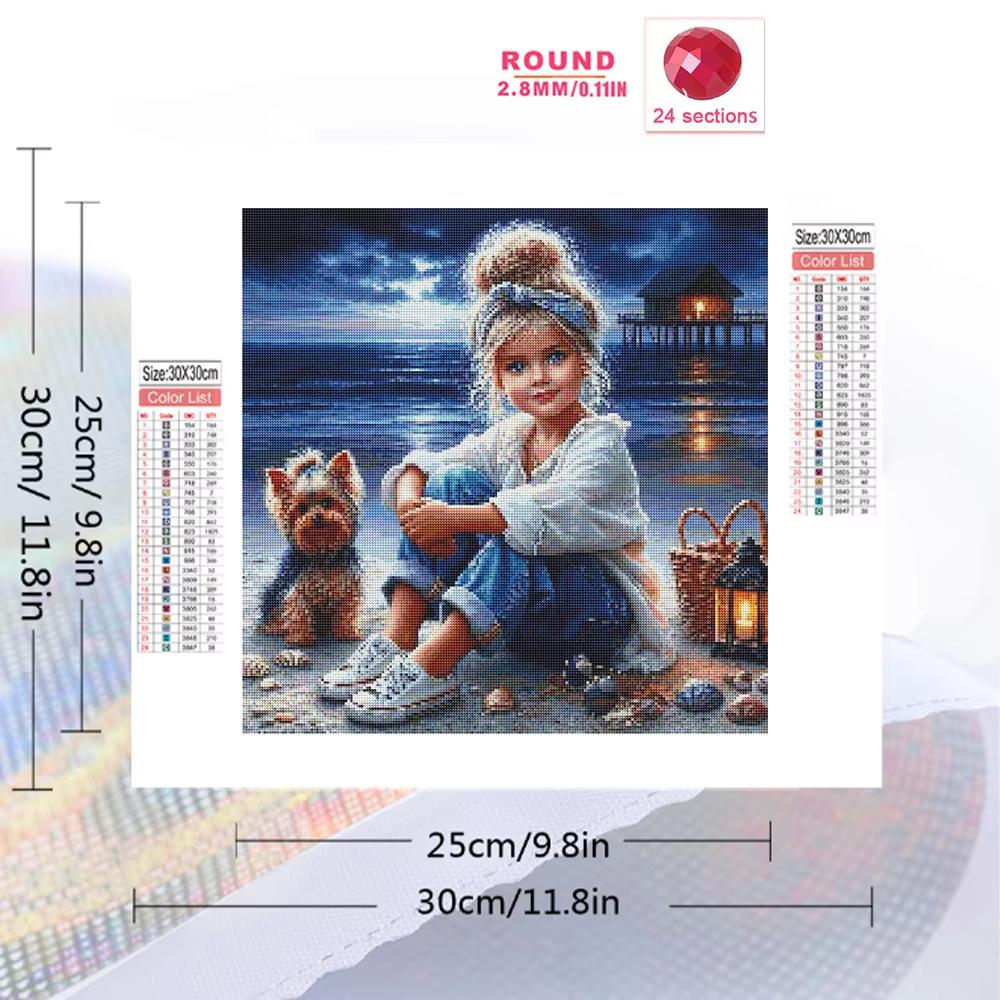 5d Diy Diamond Painting Girl Dog Portrait Diamond Embroidery Seaside Full Round Drill Cross Stitch Kits Gift