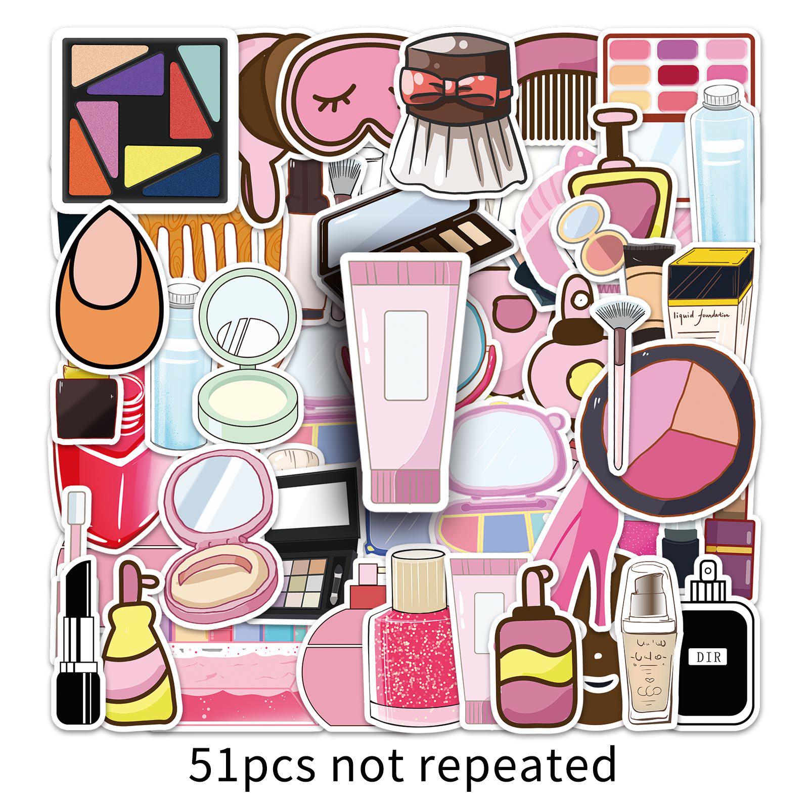 51 Sheets Girls Creative Cartoon Makeup Stickers - INS Style for Water Cup & Journal Decoration