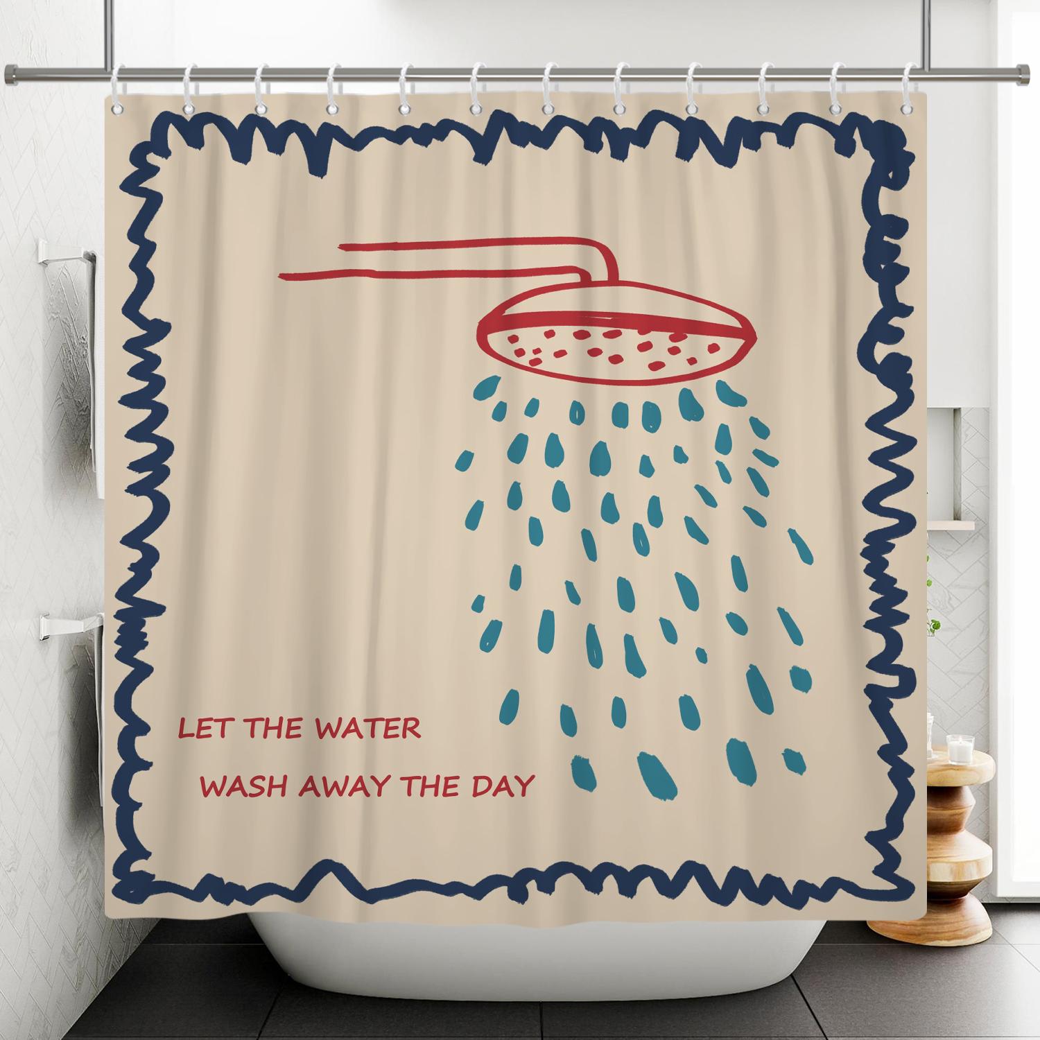 

Korean Style Bathroom Shower Curtain Simple Bathtub Shower Curtain Polyester Waterproof Bathroom Partition Curtain With Hooks W60H190(CM)-1 Pcs
