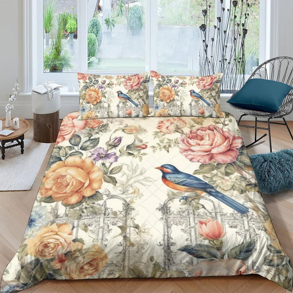 3D Digital Printing Hand-Painted Plant Flower Quilt Cover Pillowcase Two Or Three-Piece Set Polyester Abraded