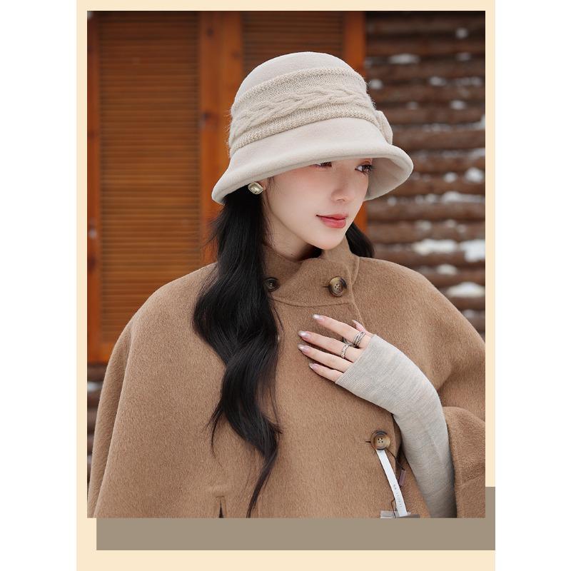 Women S Vintage Bowknot Bucket Hat Warm Fall Winter Elegant Face Slimming Hat