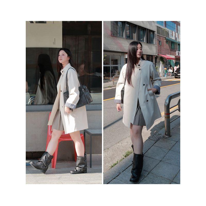 Plus-Size Women's Clothing [Nordic Journey] Stand-Up Collar Trench Coat, New Autumn Style, Slimming and Versatile Mid-Length Coat