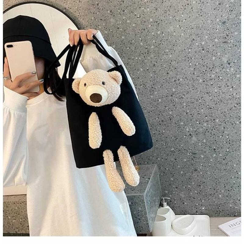 Women's Handbag Fashion Bear Canvas Bag Simple Casual Hundred Bucket Bag Cartoon Shoulder Bag