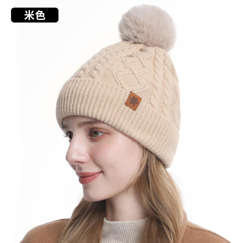 Knitted hat, scarf, gloves, three-piece set, women's winter velvet, warm outdoor riding, ear protection, wool, knitted hat