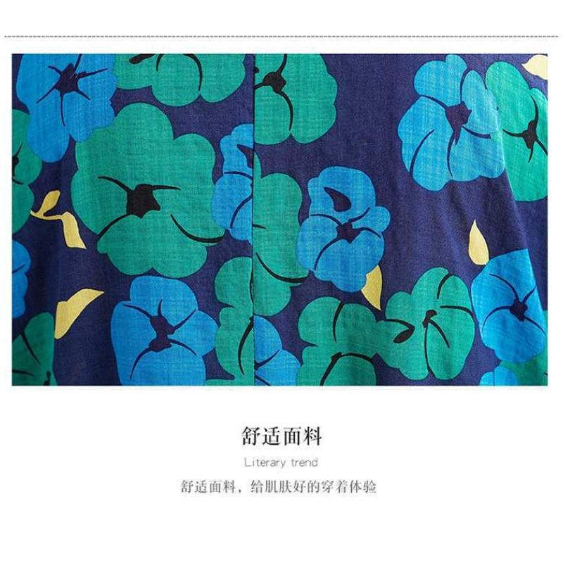 Summer New Literary Large Size Loose and Large Printed Round Neck Short Sleeve Dresses