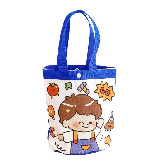 

Kids Canvas Bag Cute Cartoon Girl Boy Pattern Tote Pink Blue Edge Reusable Tote for Children School Outing Picnic Shopping B