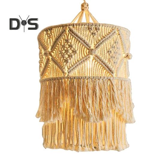 Boho-Lampenschirm, geflochten, handgefertigt, Makramee, Bohemian-Lampenschirm, Baumwollseil, Hängelampenschirm für Schlafzimmer, Wohnzimmer, Dekoration