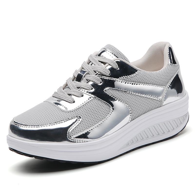 Shiny Casual Sneakers for Women Thick-soled Platform Shoes Fashionable Student Shoes