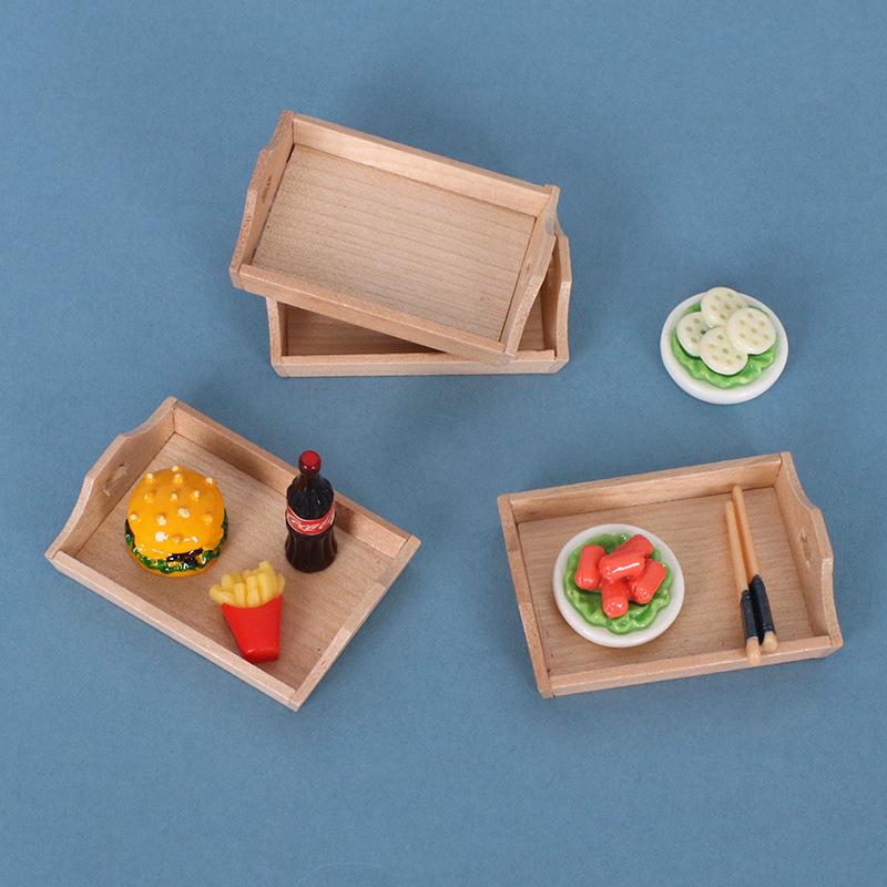 2PCS Dollhouse Miniature Food Tray Set Wood Box for Kids Doll House Kitchen Toy Enhancing Imaginative Play and Fine Motor Skills