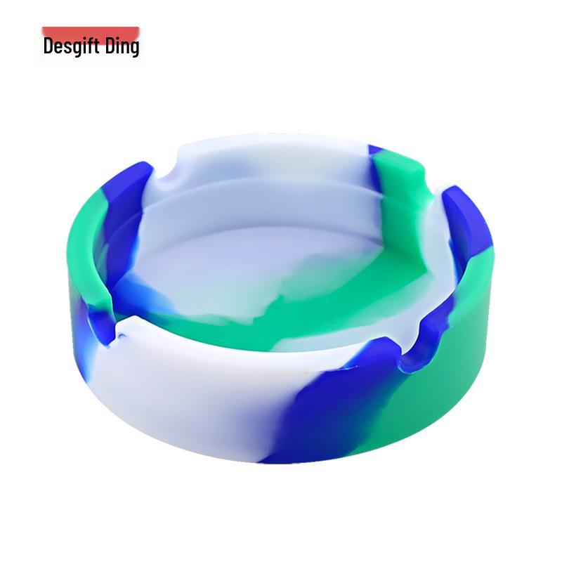 Round Soft Silicone Camouflage Ashtray with Logo - Multi-color Smoking Accessory Holder