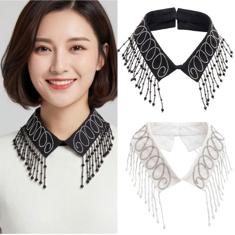 Elegant Beadwork Fringe Detachable Collar Fashion Accessory For Women And Girls Stylish Neckpiece Decorative Neckwear