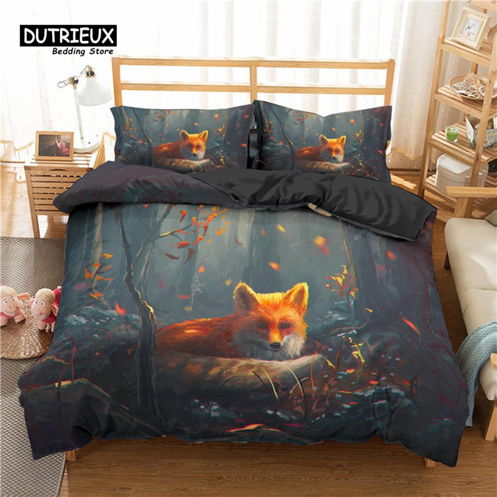 Cozy Elegant Twin Kids Fox Size Polyester Wild Animal Orange For Child Girls Teen Bedroom Decor Comforter