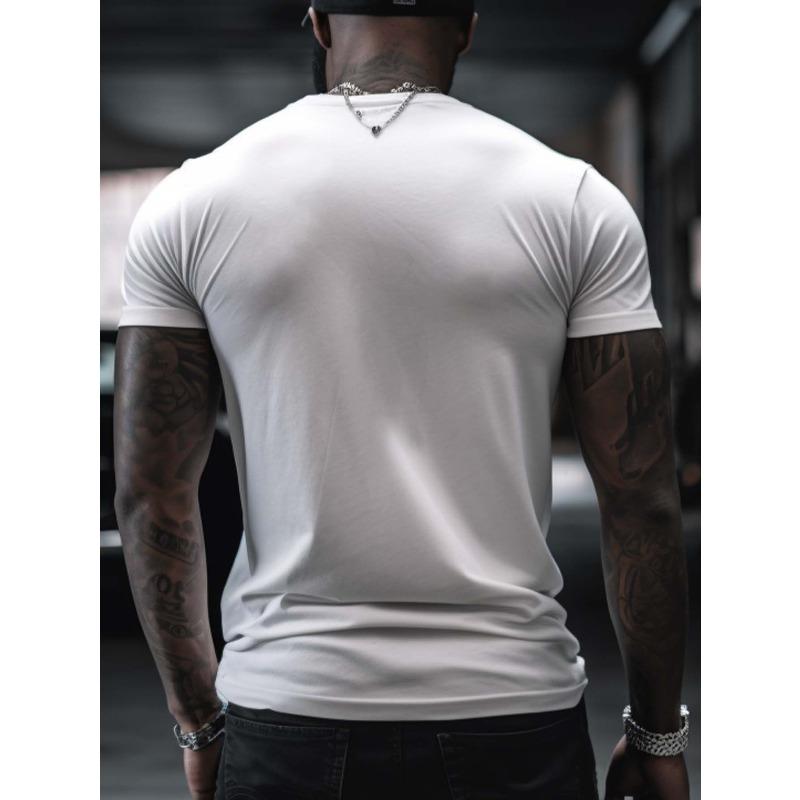 European sizes Music-Inspired Men's T-Shirt with Trendy Lettering - Casual Round Neck, Short Sleeve, Stretch Fabric, Machine Washable