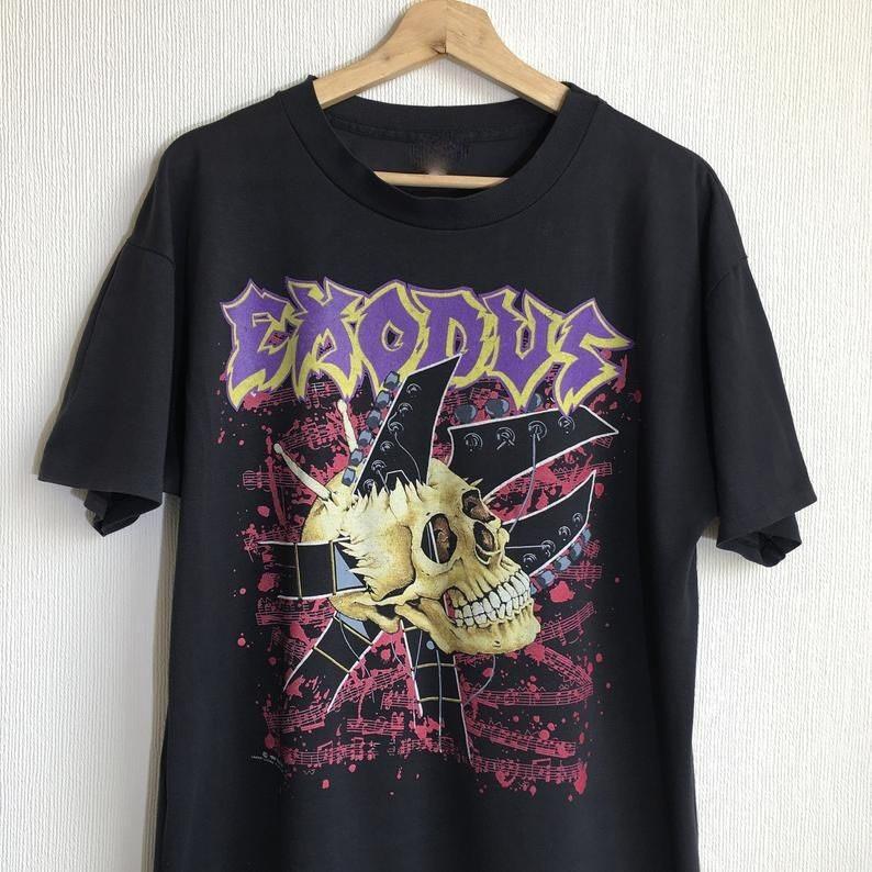 Vintage EXODUS Band Short Sleeve Cotton Black All Size Unisex Shirt EN172
