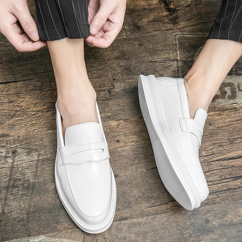 Trendy Designer Style Comfortable Shoes Luxury Brand Low Heeled White Loafers Leather Leisure Fashionable Nightclub Music Shoes