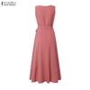 ZANZEA Women Elegant Casual V-Neck Solid Color Sleeveless Long Dress
