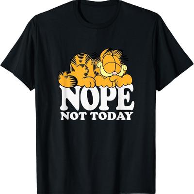 Garfield Nope Not Today Lazy Cat Bold Logo T-Shirt - Unisex-Erwachsene, Unisex-Kinder - Schwarz - Kurzarm - T-Shirt - Neuheit T-Shirts