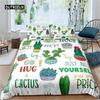 Cartoon Cactus Duvet Cover Green Plants Succulents Bedding Duvet Cover Kids Teens Nature Art Soft Microfiber Bedroom Decorative