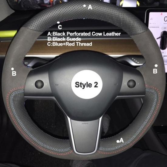 DIY Hand Sewing Car Steering Wheel Cover Suede For Tesla Model 3 2017 2018