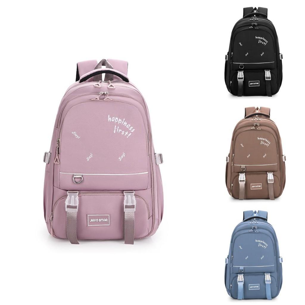 Solid Color Simple Letter Print Student Casual Backpack For School Use Day