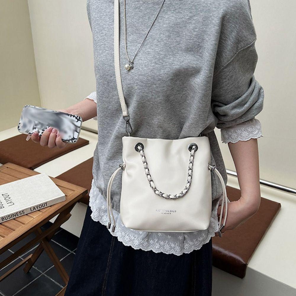 Crossbody Bag Chains Handle Bucket Bags Purse Drawstring Bucket Bag Casual PU Crossbody Bag Women
