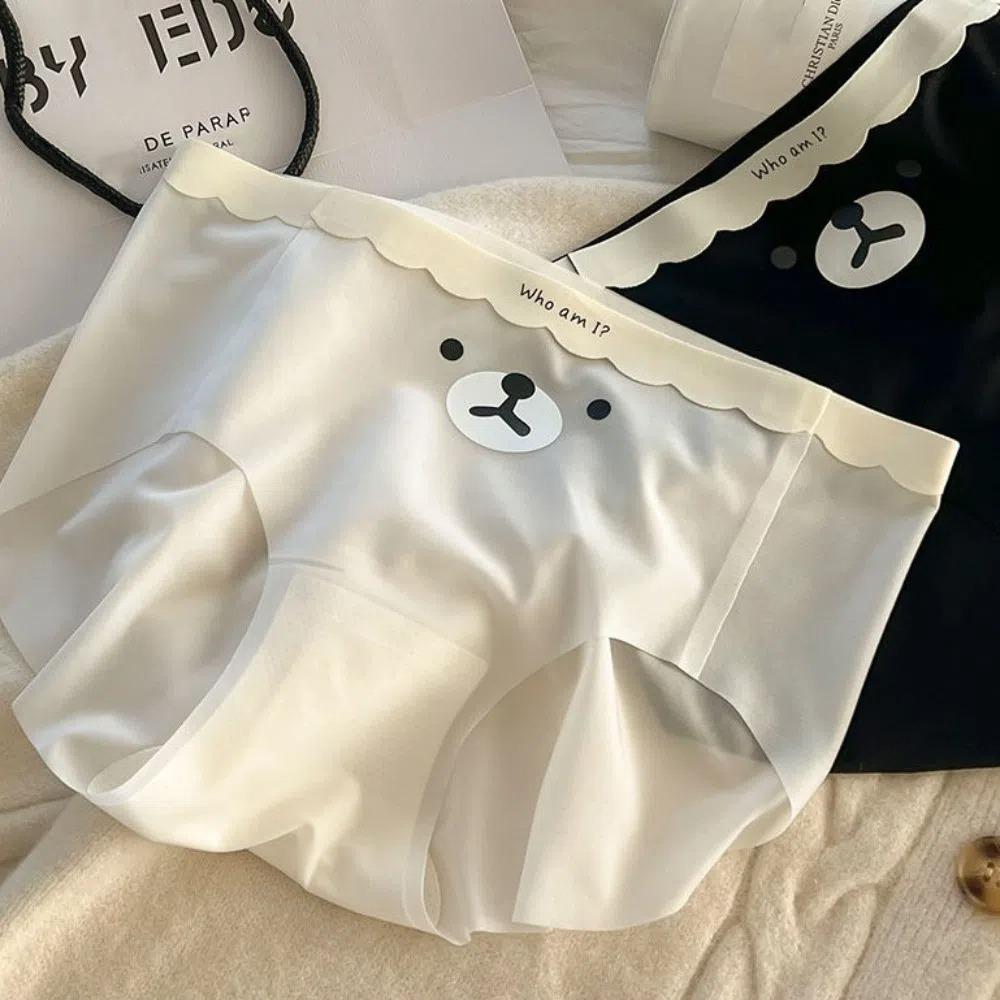 5Pcs Mid Waist Bear Seamless Panties Ultra-thin Underwear Women Breathable Ice Silk Briefs  Summer
