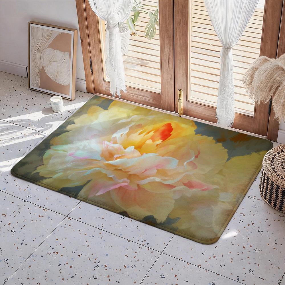 

Plant P Peony Floor Mat Eco Flannel Doormat Non Slip Odorless Indoor Floor Rug Soft Short Plush Home Mat 50x80cm