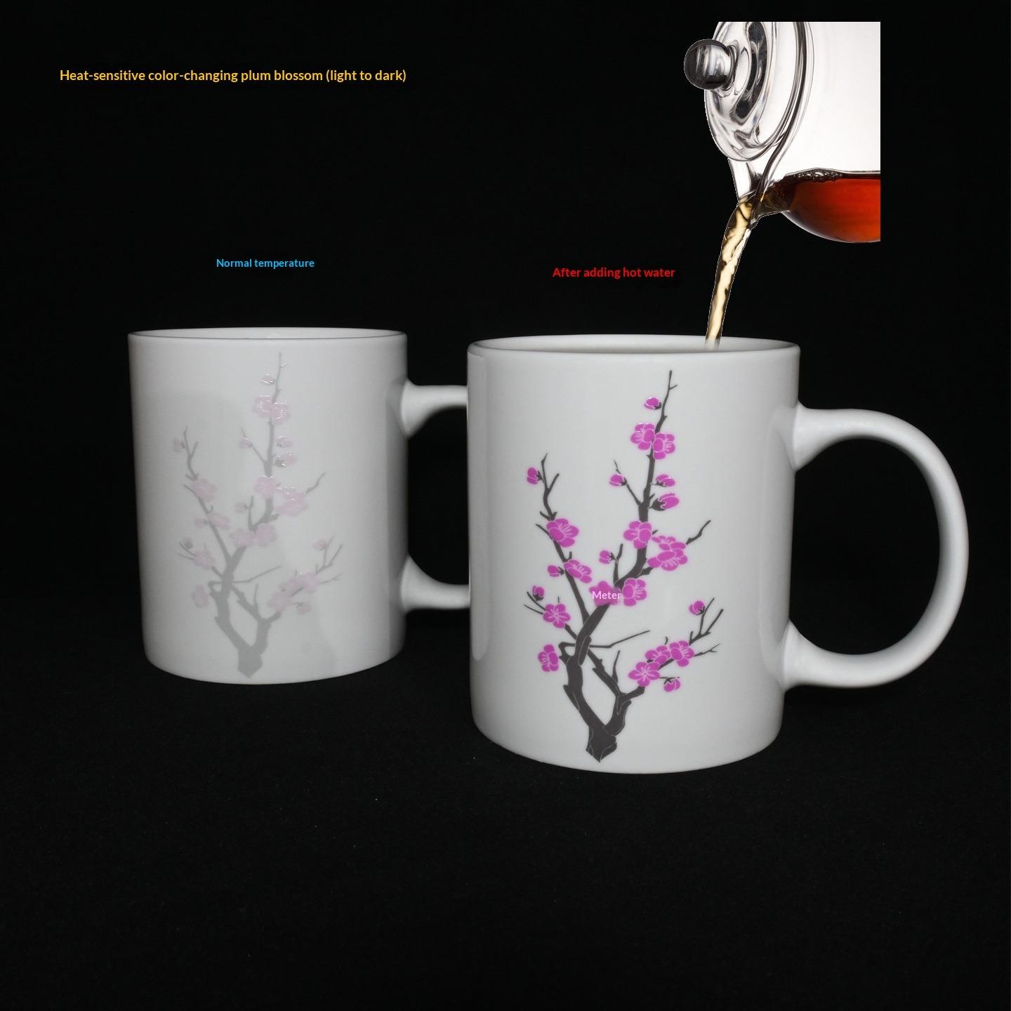 Warm and Discolored Ceramic Cup, White Becomes Dark, Light Color Becomes Dark, Floral Tea Cup, Coffee Cup 350ml
