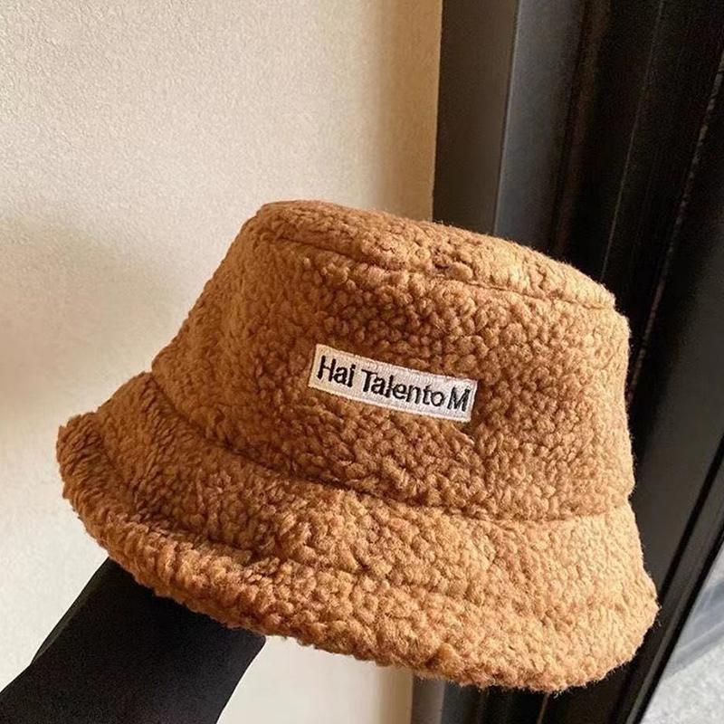 Lamb Wool Bucket Hat Winter Warm Hats For Women Lady Thicken Flat Top Cap Unisex Men Panama Outdoor Fisherman Hat Caps