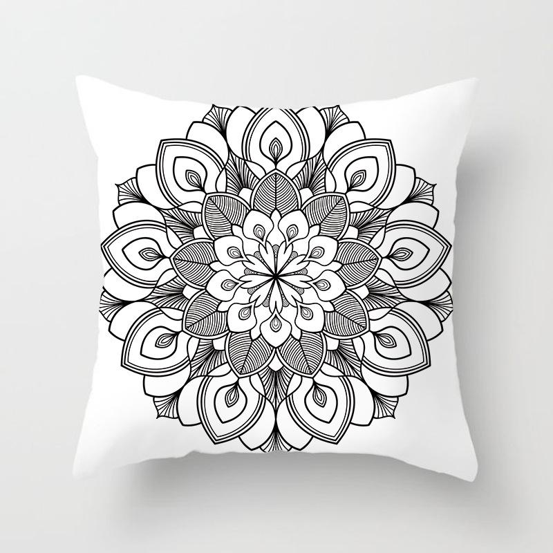 Black and White Ethnic Style Elephant Print Car Cushion Cover Sofa Pillow Cover Homewares