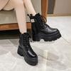 10CM Soft Leather Ankle Mid Calf Boots Winter Autumn High Platform Wedge British Booties Woman Ladies Chunky Motorcycle Boots