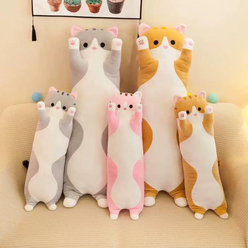 Cuddly Cylindrical Throw Pillow - Sleeping Girl & Cat Plush Leg-Clamping Doll