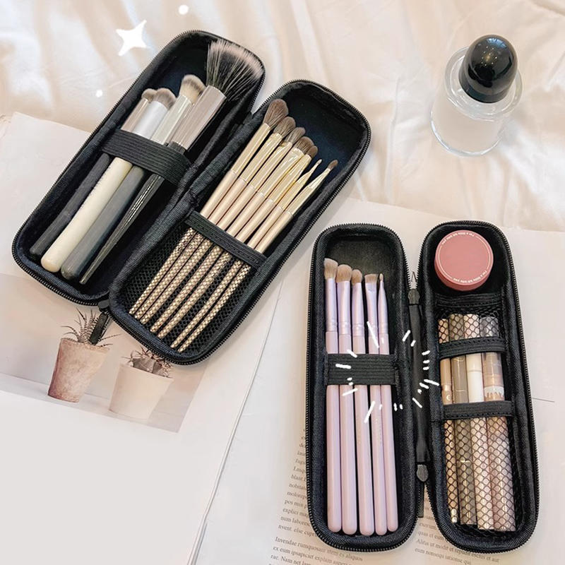 1pc Black Cosmetic Double Zipper Makeup Bag Waterproof Brushes Case Women Storage Bags Portable Travel Brush Holder