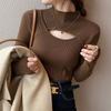 Casual Hälfte Rollkragen Lange Ärmel Stricken Tops Mode Hohl Pullover Frauen Pullover Elegante Jumper Herbst Und Winter Cothes 23955