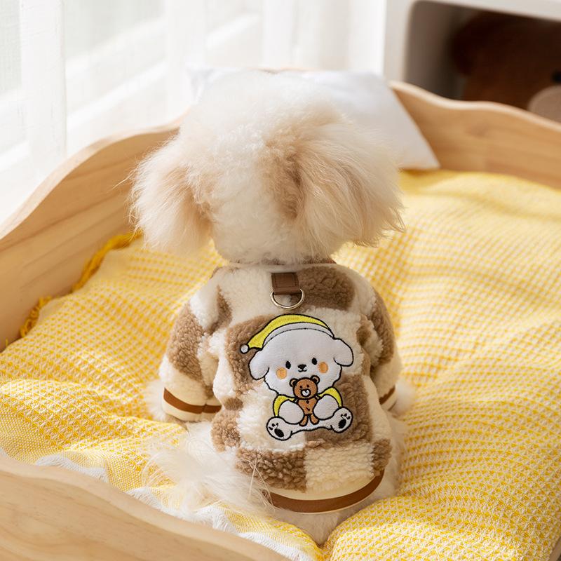 Autumn and Winter Korean Version of Bear Plaid Dog Cat Two-legged Down Jacket Than Bear Small Dog Teddy Plaid Pet Clothes