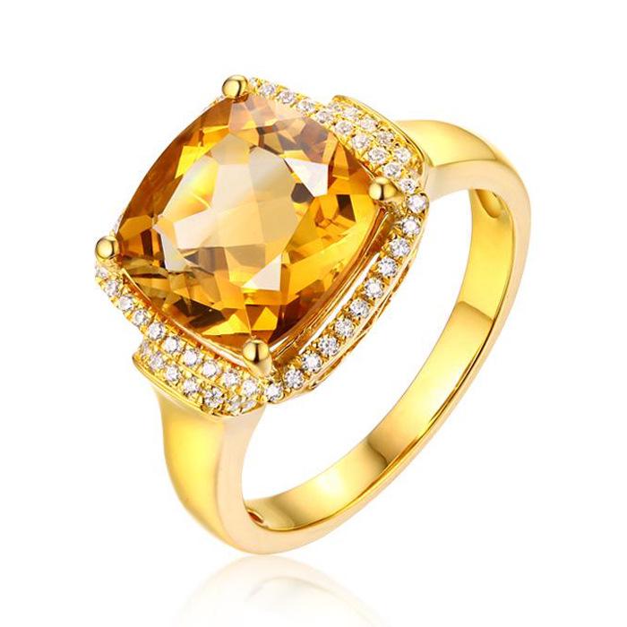 Offener Ring vergoldet mit goldenem Zirkon und gelbem Kristall