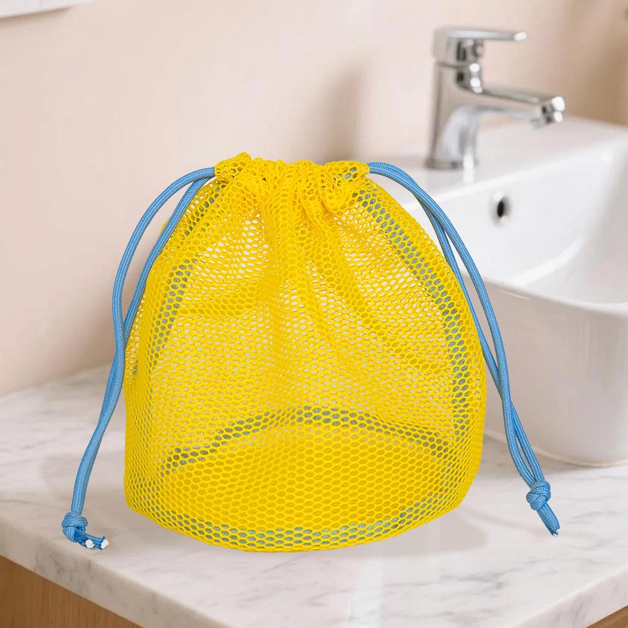 Drawstring Mesh Cosmetic Bag Toiletry Mesh Pouch Dopamine Color Grid Beach Bag, Handheld Toiletry Bag, Miscellaneous Storage Bag
